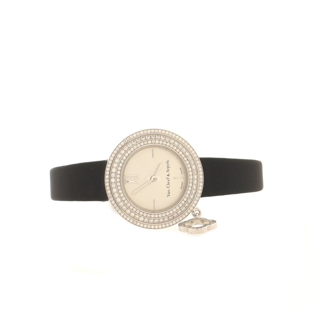 Charms Three Row Quartz Watch White Gold and Satin with Diamond Bezel 25