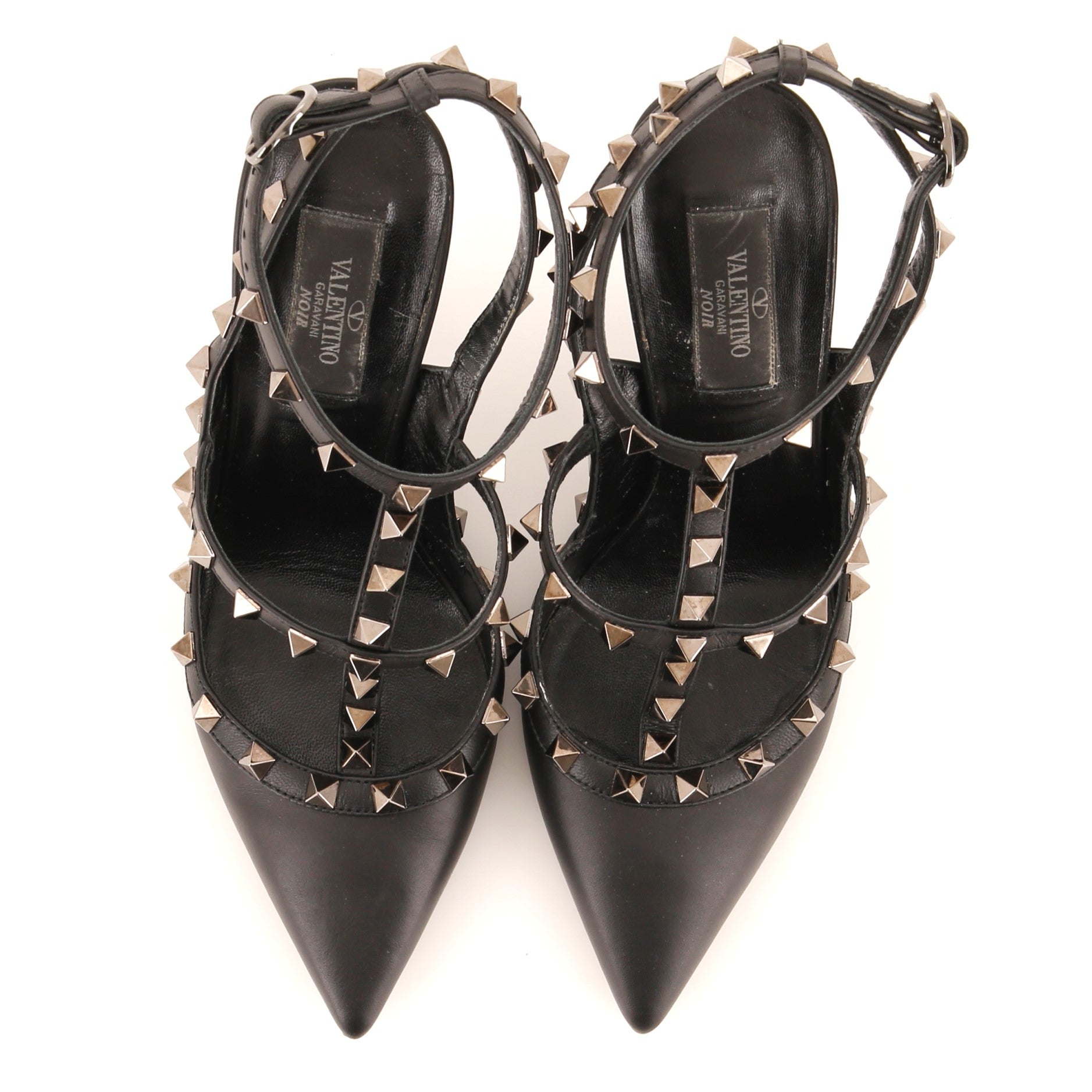 Women's Rockstud Ankle Strap Pumps Leather 100