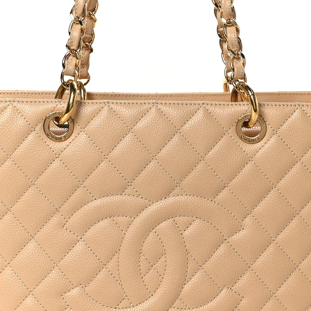 Caviar Quilted Grand Shopping Tote GST Beige