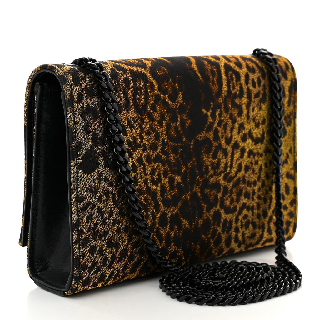 Jacquard Leopard Small Monogram Kate Satchel Oro Natural