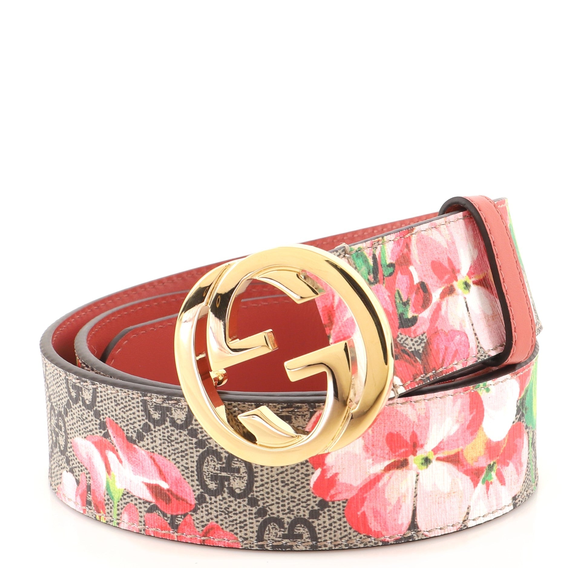 Interlocking G Belt Blooms Print GG Coated Canvas Wide 95
