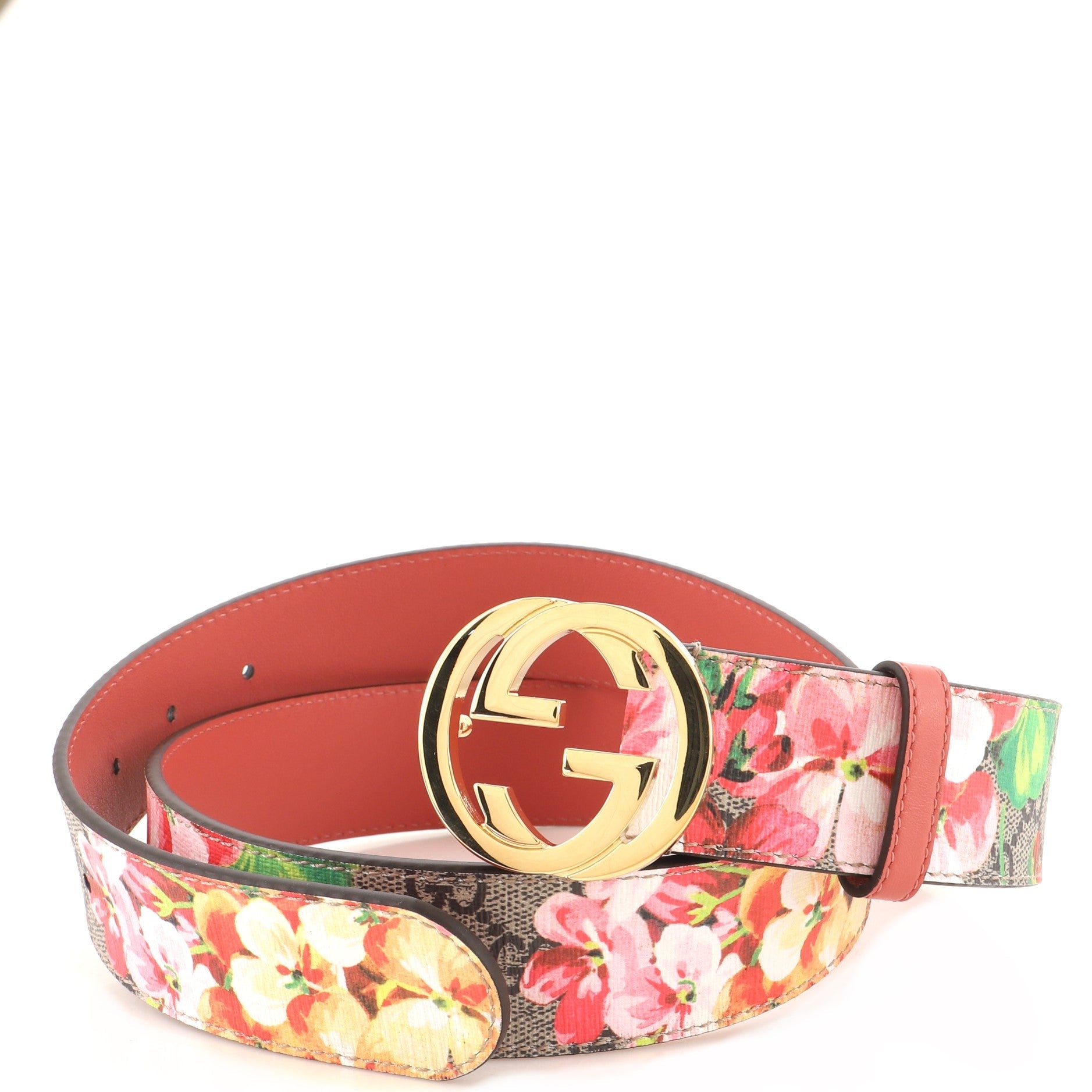 Interlocking G Belt Blooms Print GG Coated Canvas Wide 95