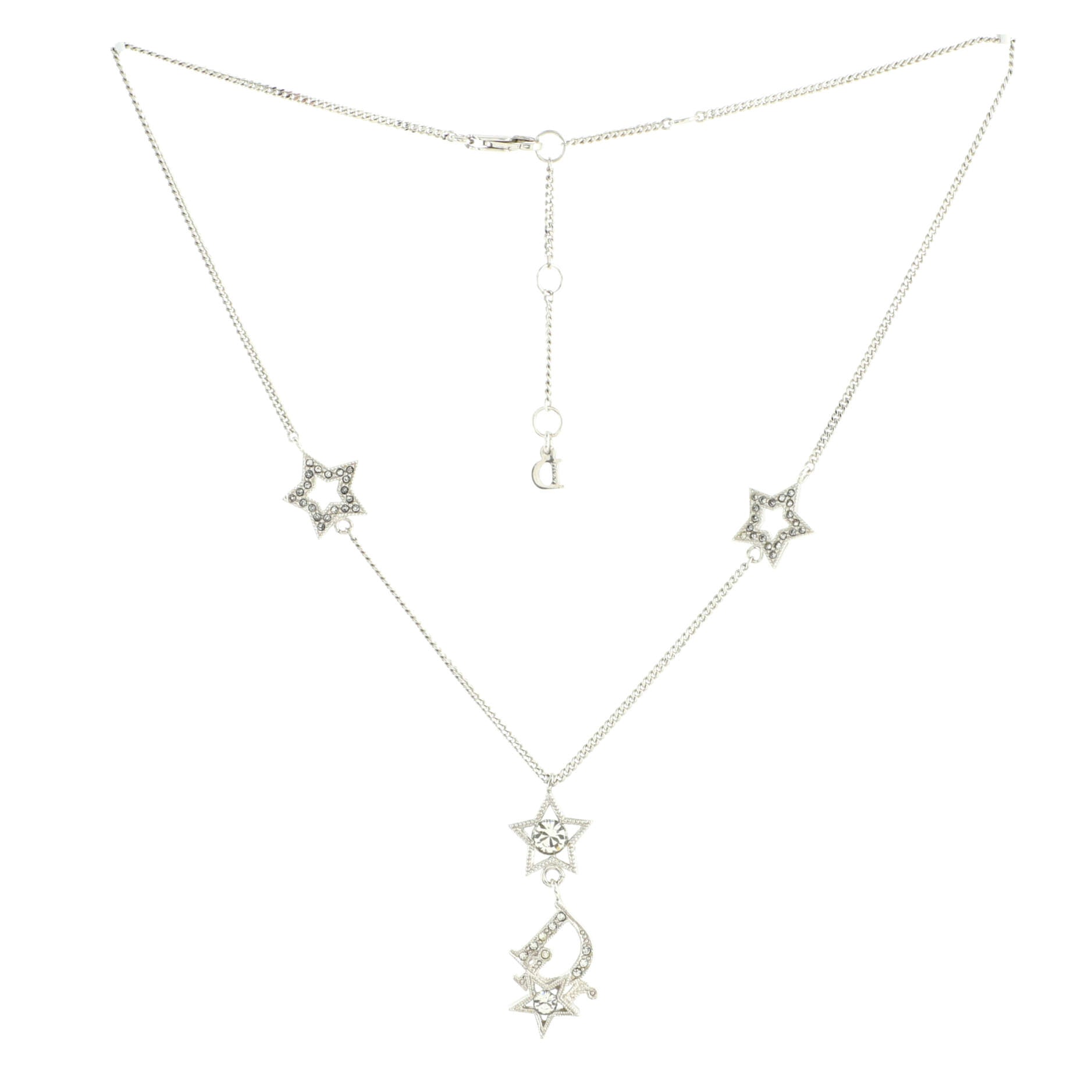 Star Logo Pendant Necklace Metal and Crystals