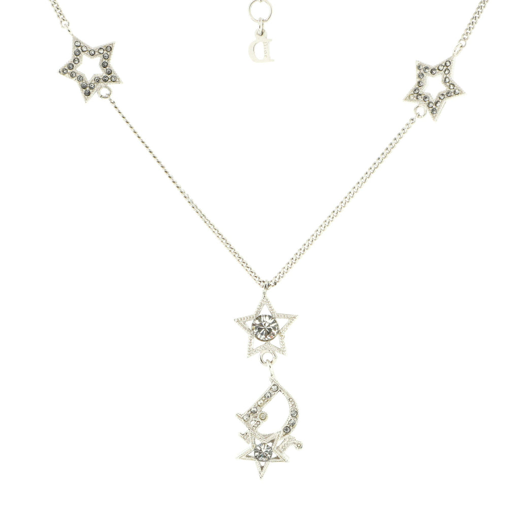 Star Logo Pendant Necklace Metal and Crystals