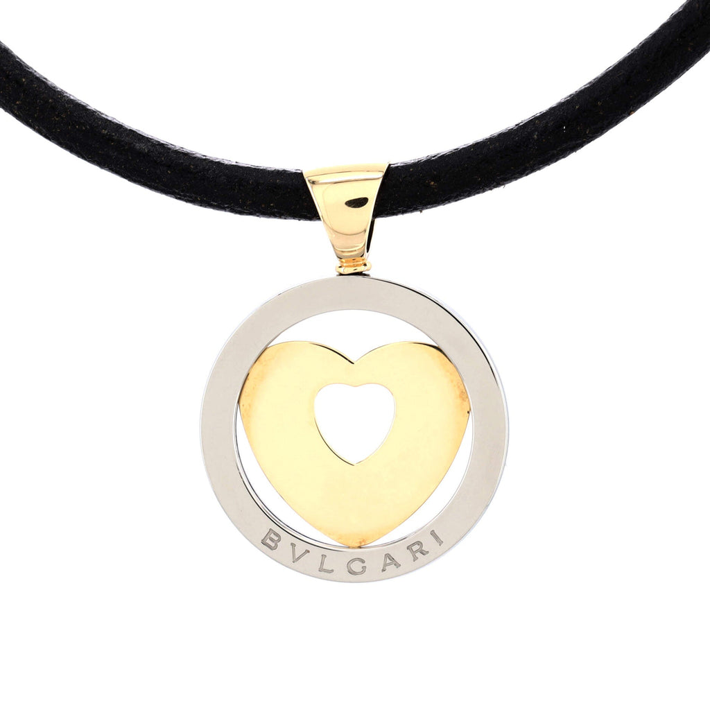 Tondo Heart Pendant Necklace Stainless Steel with 18K Yellow Gold and Cord