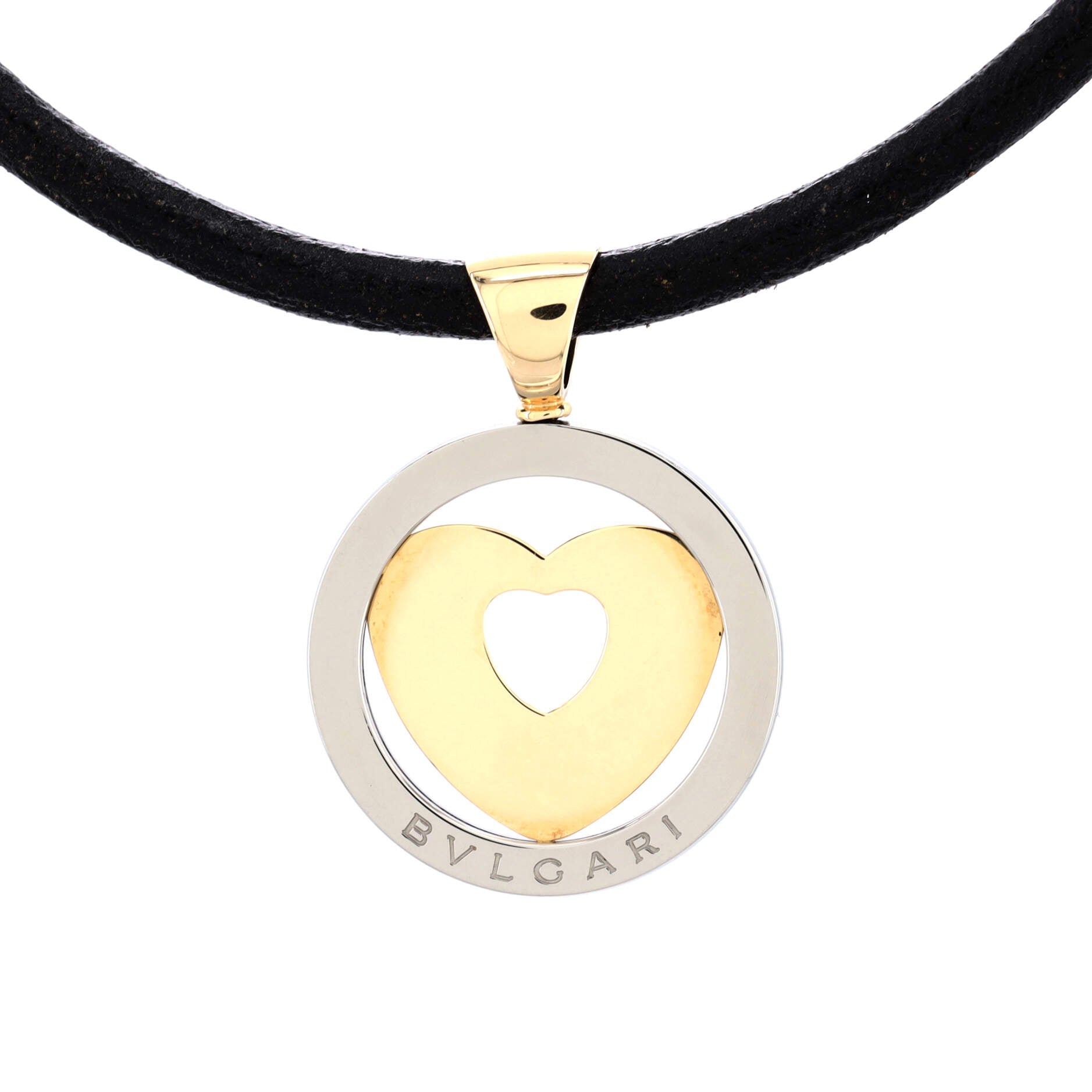 Tondo Heart Pendant Necklace Stainless Steel with 18K Yellow Gold and Cord