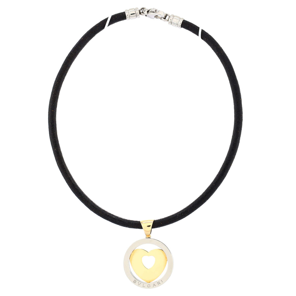 Tondo Heart Pendant Necklace Stainless Steel with 18K Yellow Gold and Cord