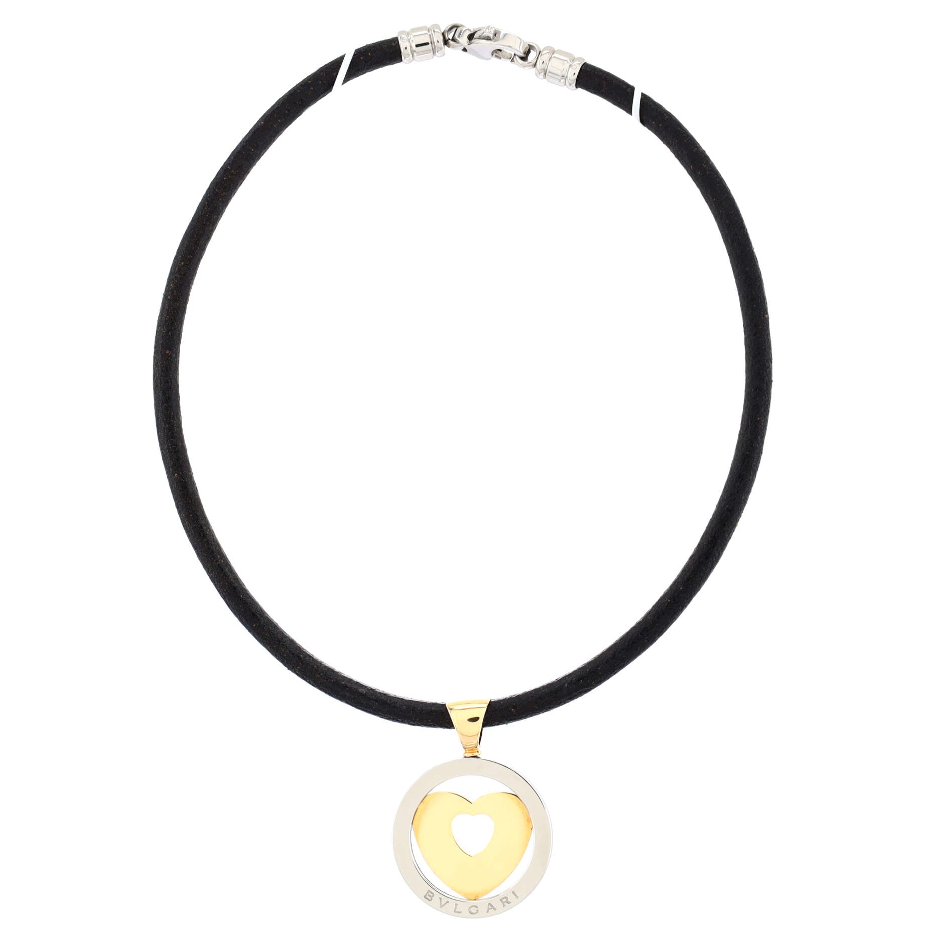 Tondo Heart Pendant Necklace Stainless Steel with 18K Yellow Gold and Cord