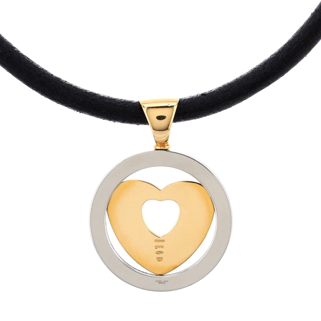 Tondo Heart Pendant Necklace Stainless Steel with 18K Yellow Gold and Cord