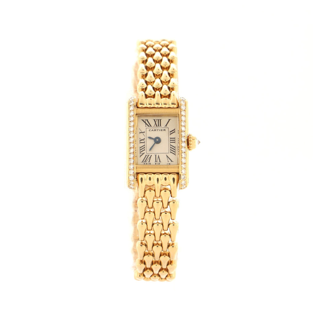 Tank Mini Quartz Watch Yellow Gold with Diamond Bezel 16