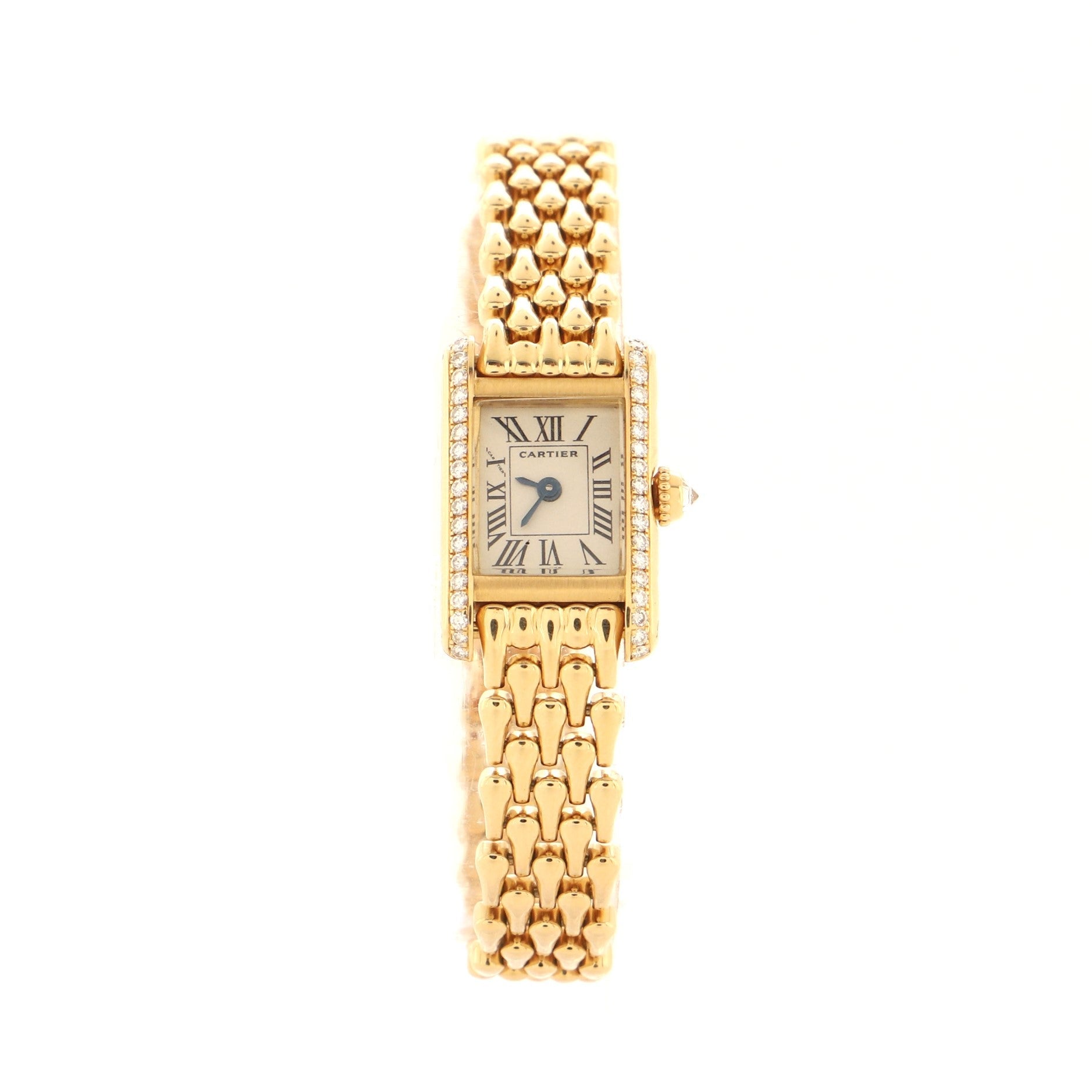 Tank Mini Quartz Watch Yellow Gold with Diamond Bezel 16