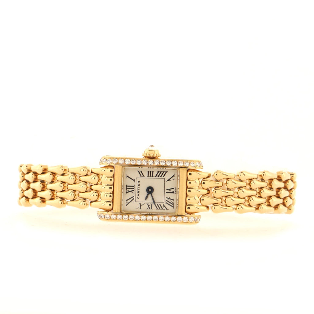 Tank Mini Quartz Watch Yellow Gold with Diamond Bezel 16