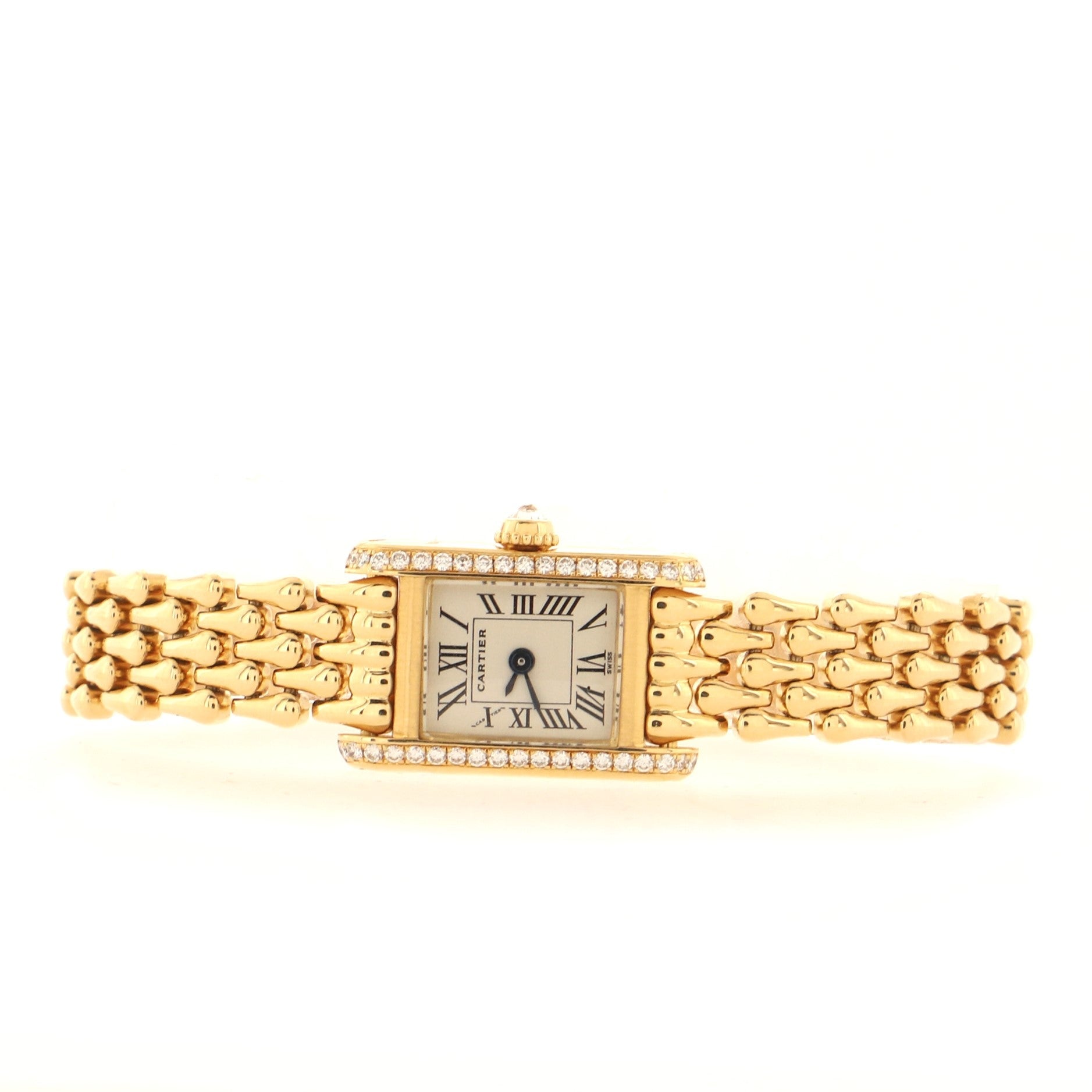 Tank Mini Quartz Watch Yellow Gold with Diamond Bezel 16