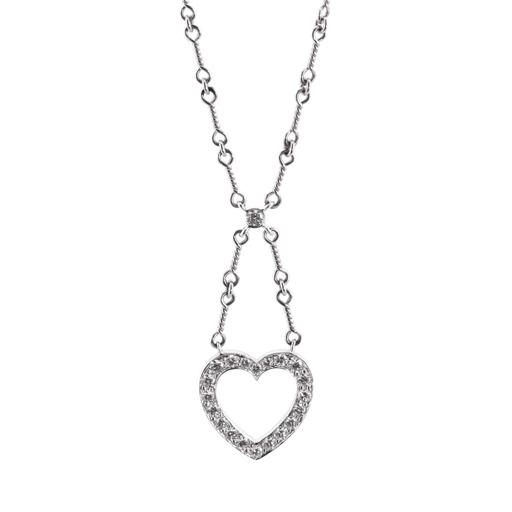 Open Heart Pendant Necklace Platinum and Diamonds