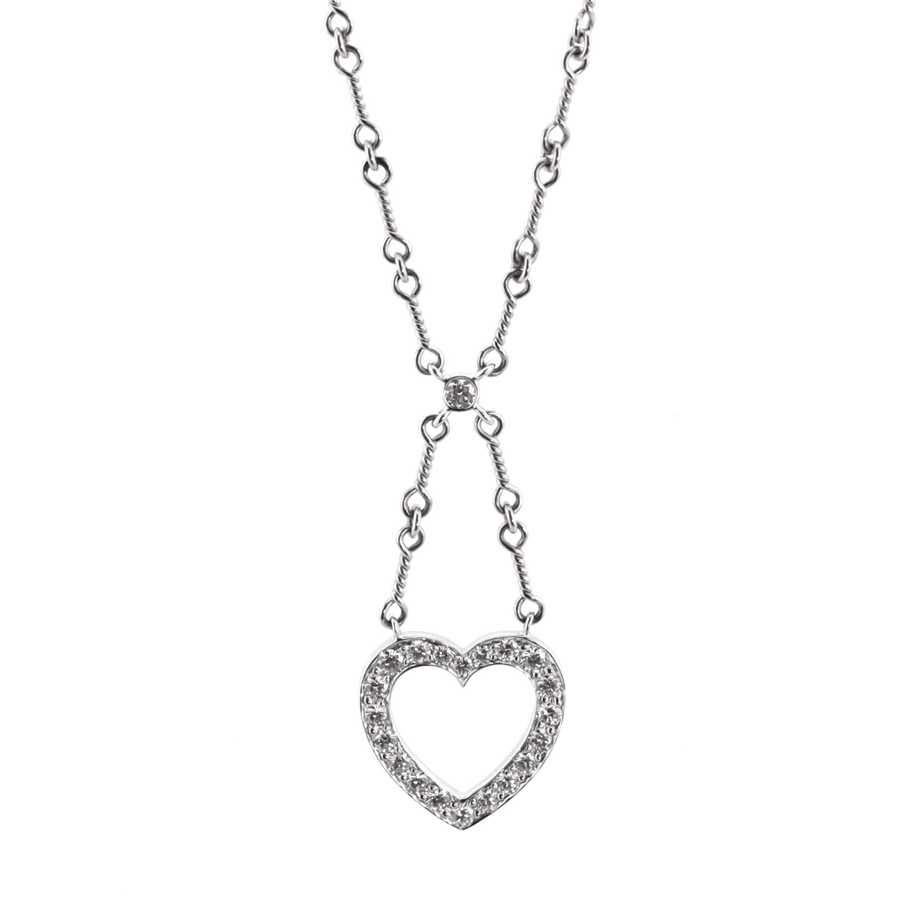 Open Heart Pendant Necklace Platinum and Diamonds