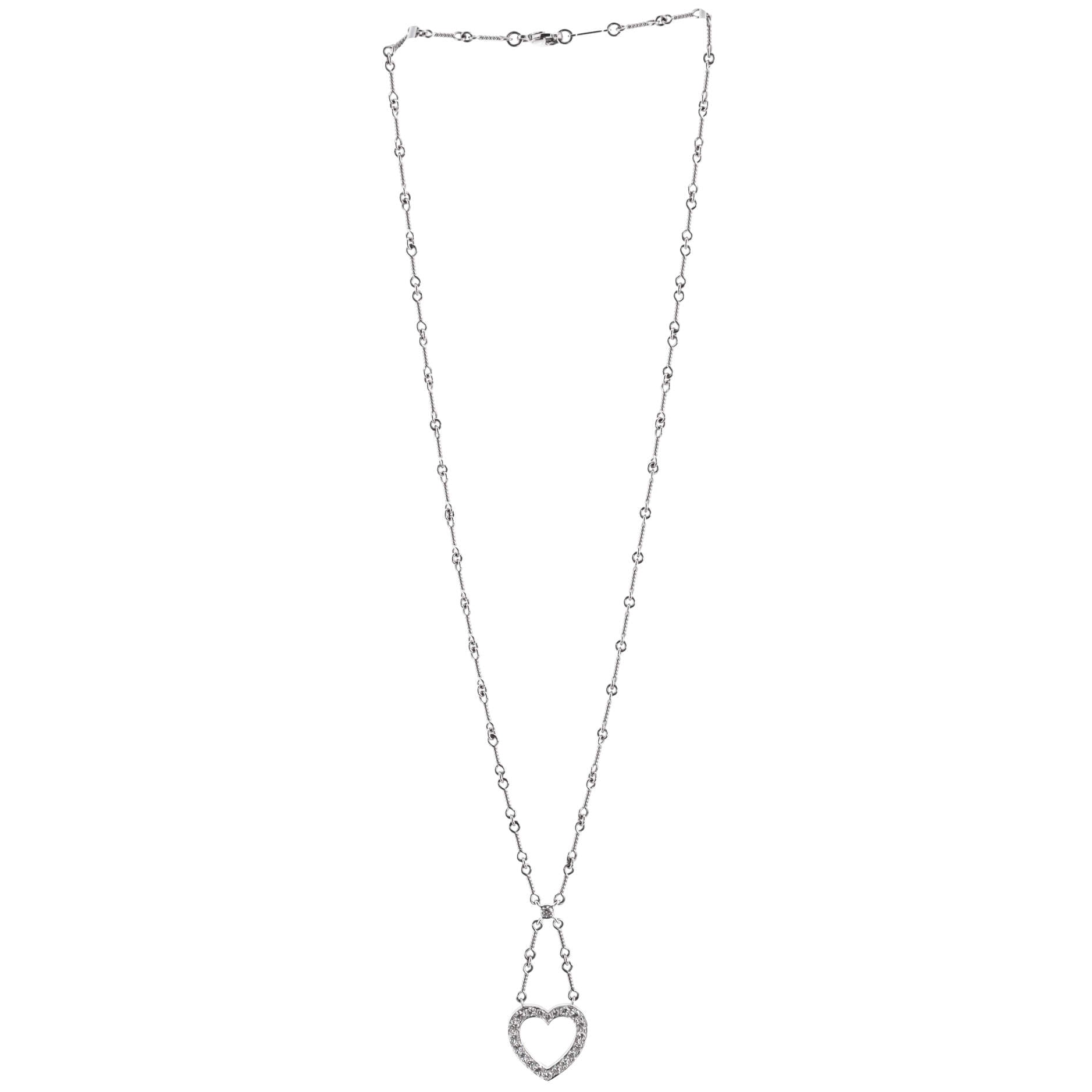 Open Heart Pendant Necklace Platinum and Diamonds