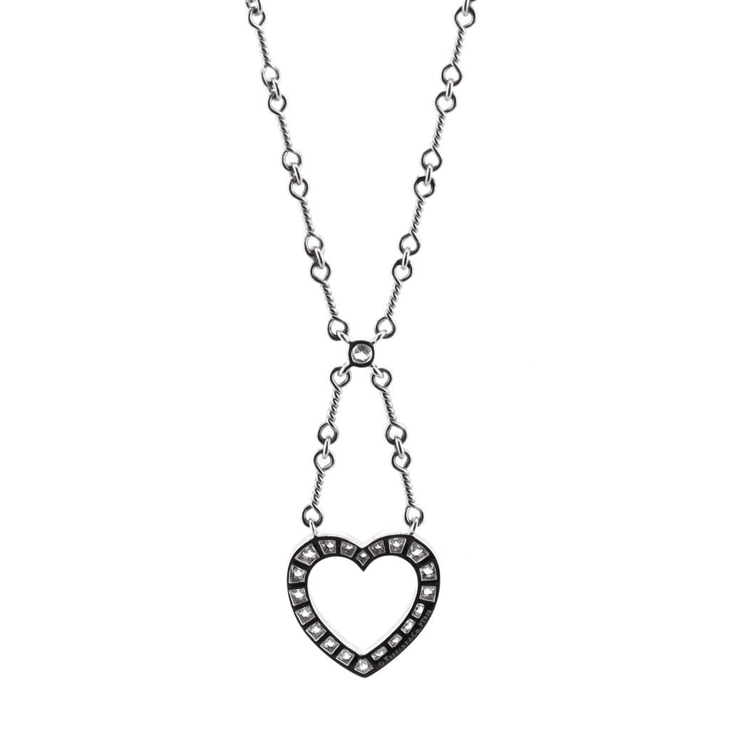 Open Heart Pendant Necklace Platinum and Diamonds