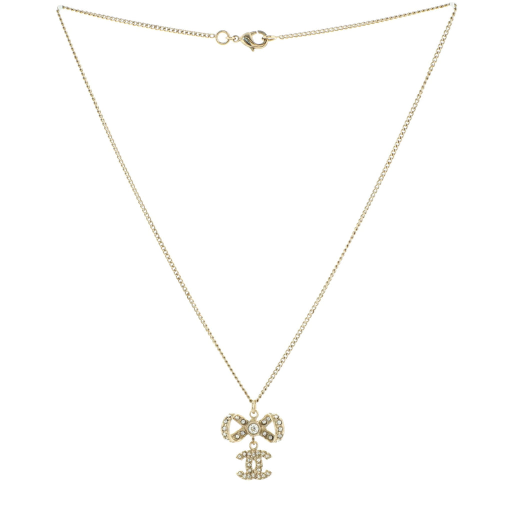 CC Bow Drop Pendant Necklace Metal with Crystals