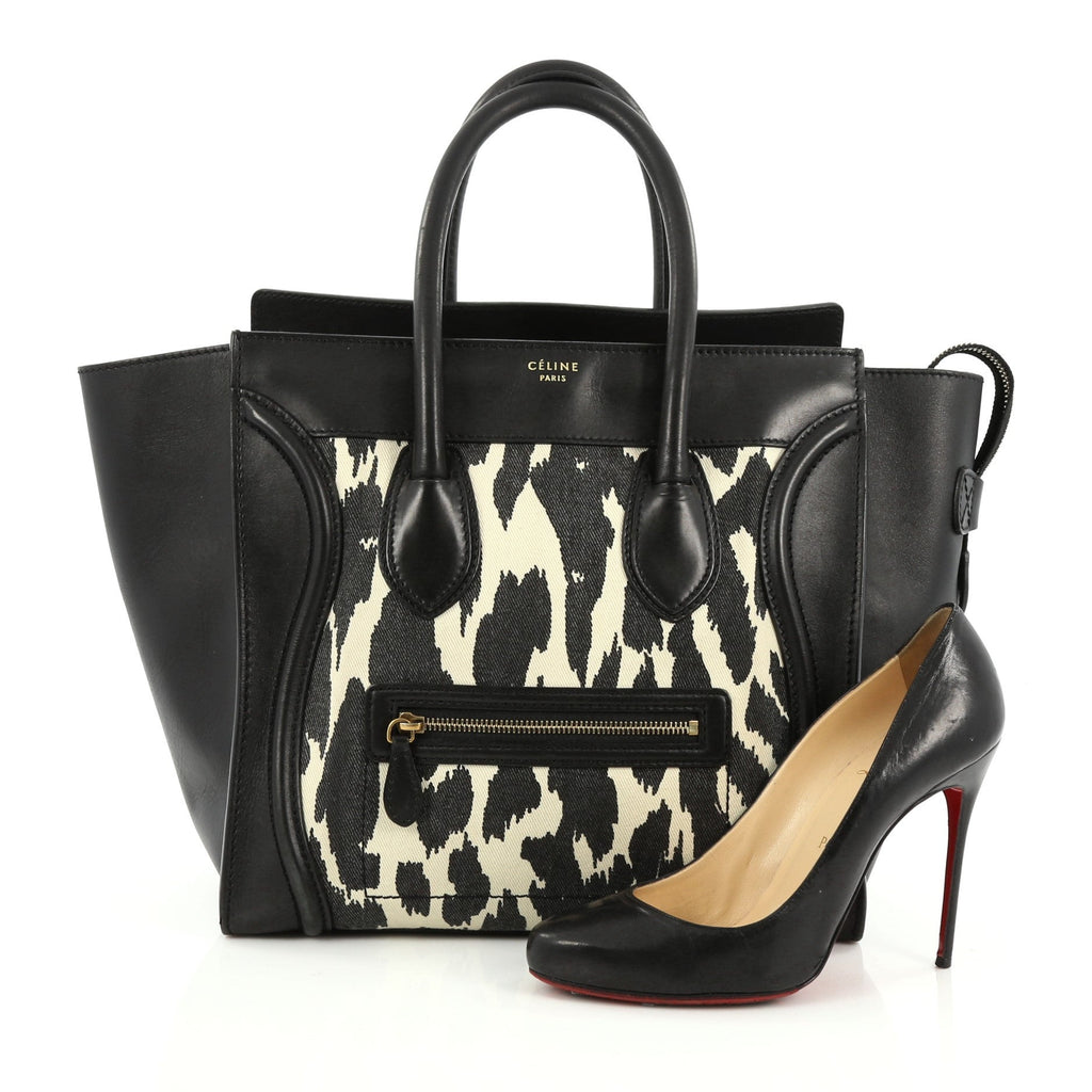 Tricolor Luggage Handbag Canvas and Leather Mini
