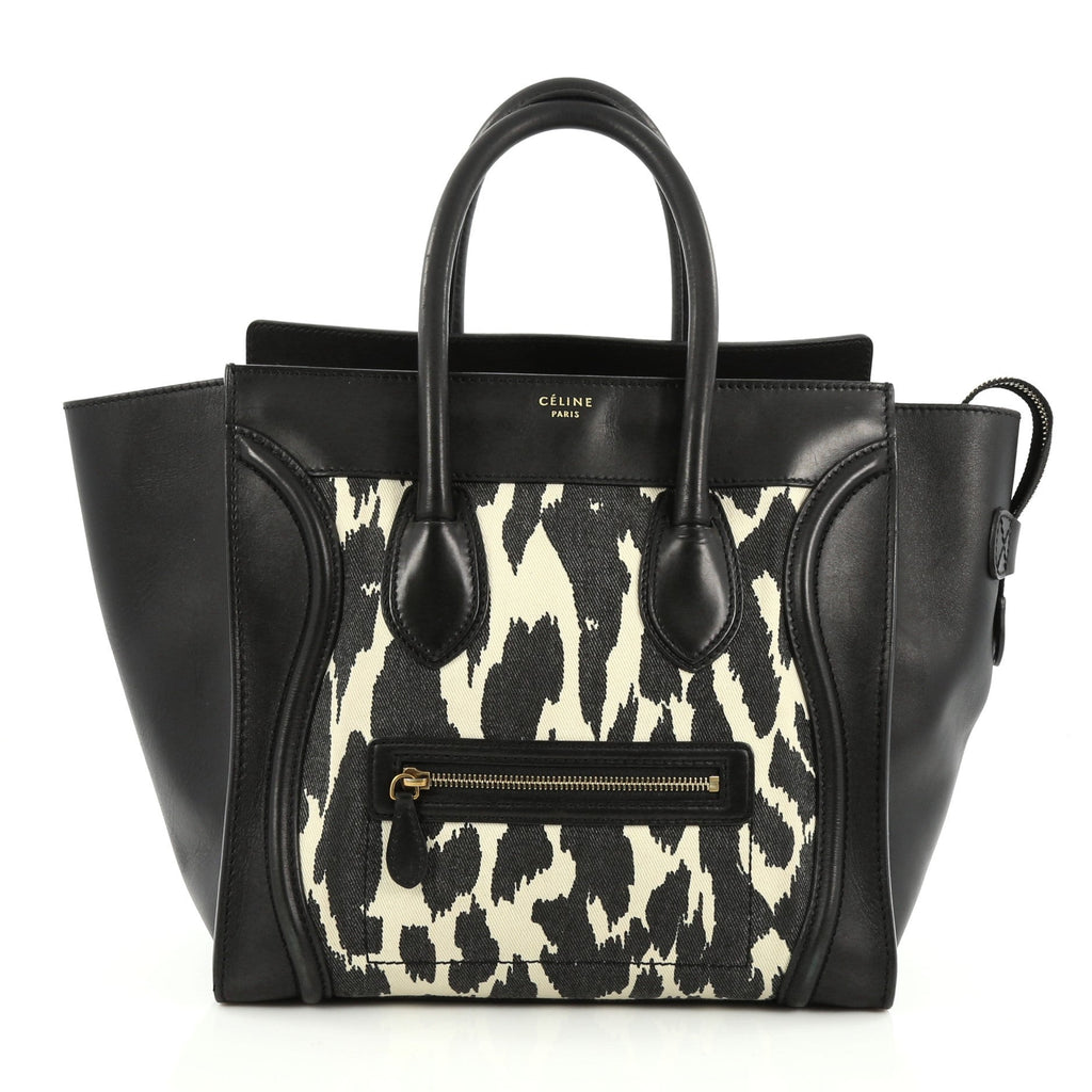 Tricolor Luggage Handbag Canvas and Leather Mini