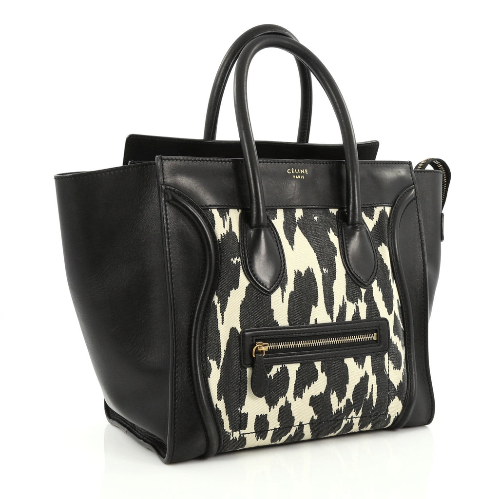 Tricolor Luggage Handbag Canvas and Leather Mini