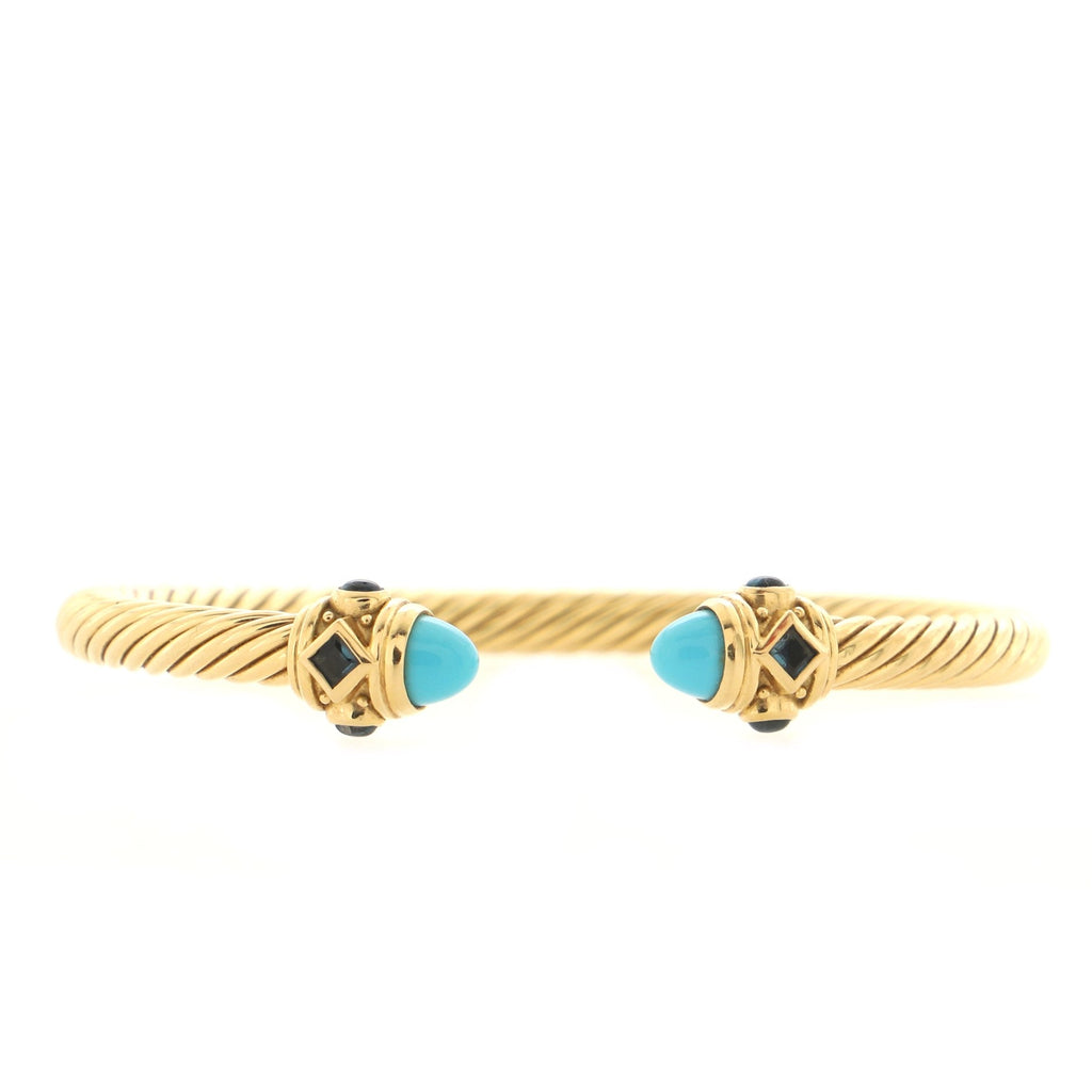 Renaissance Cable Bracelet 18K Yellow Gold with Turquoise and Topaz 5mm