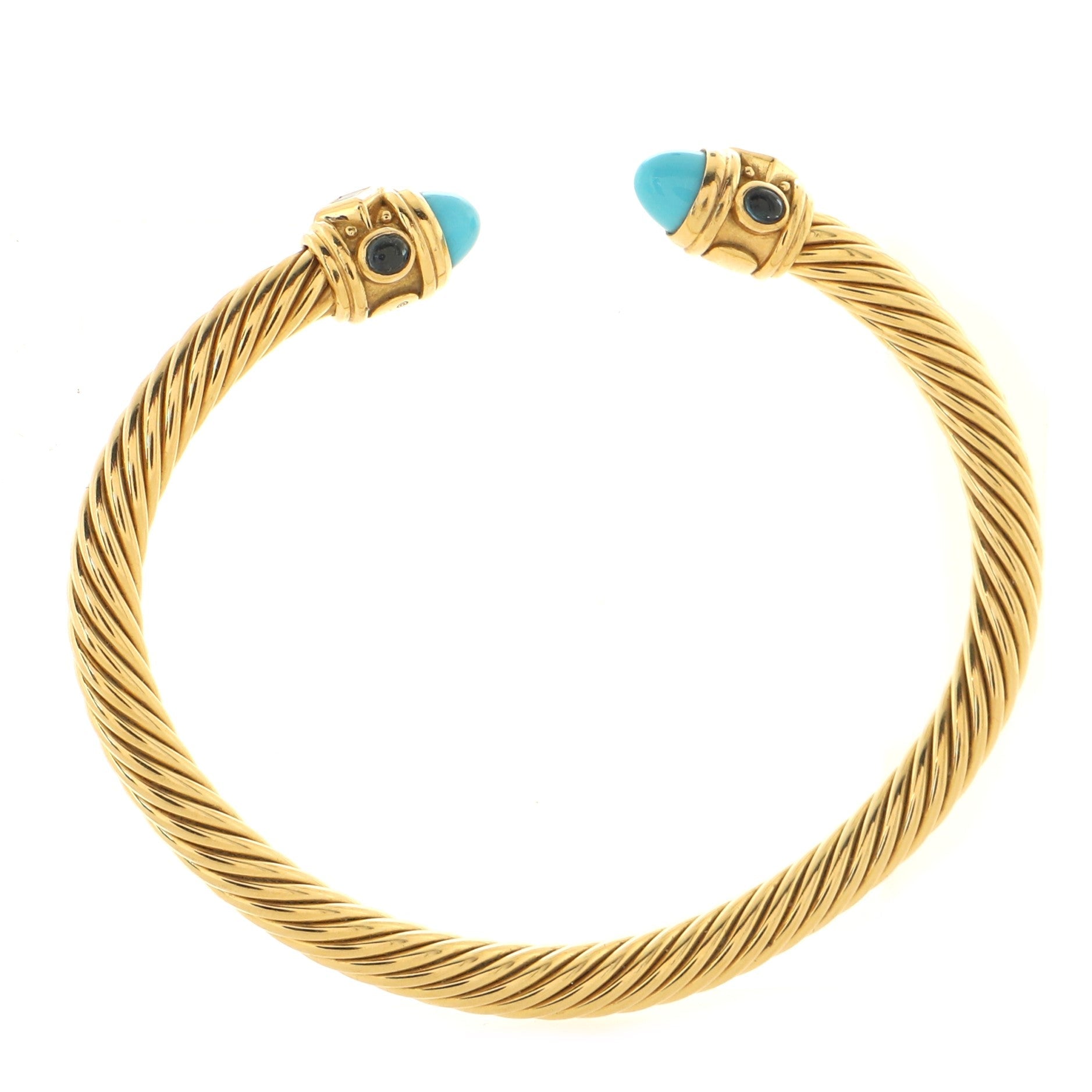 Renaissance Cable Bracelet 18K Yellow Gold with Turquoise and Topaz 5mm