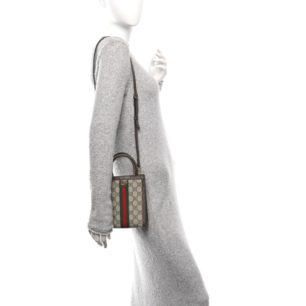 GG Supreme Monogram Textured Dollar Calfskin Web Super Mini Ophidia Mini Tote Bag Beige Ebony New Acero