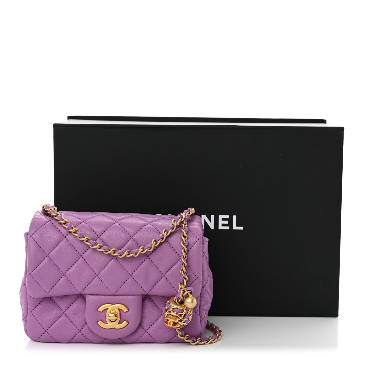 Lambskin Quilted Mini Pearl Crush Flap Purple