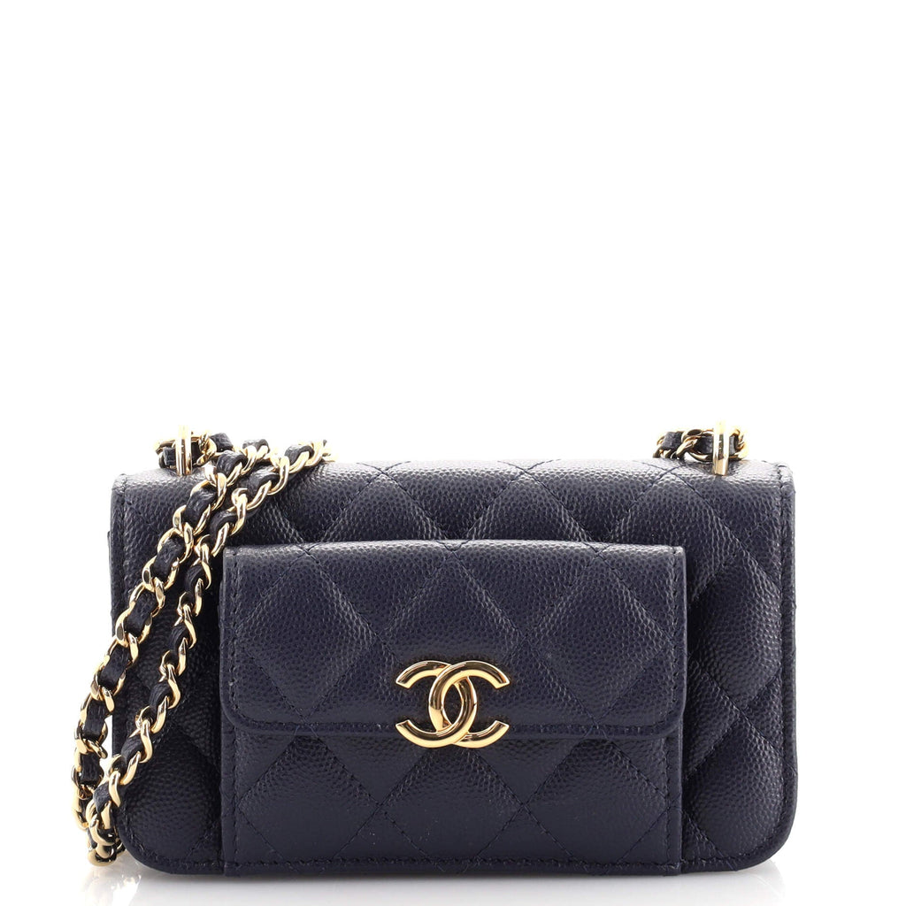 Pocket Twins Clutch with Chain Quilted Caviar