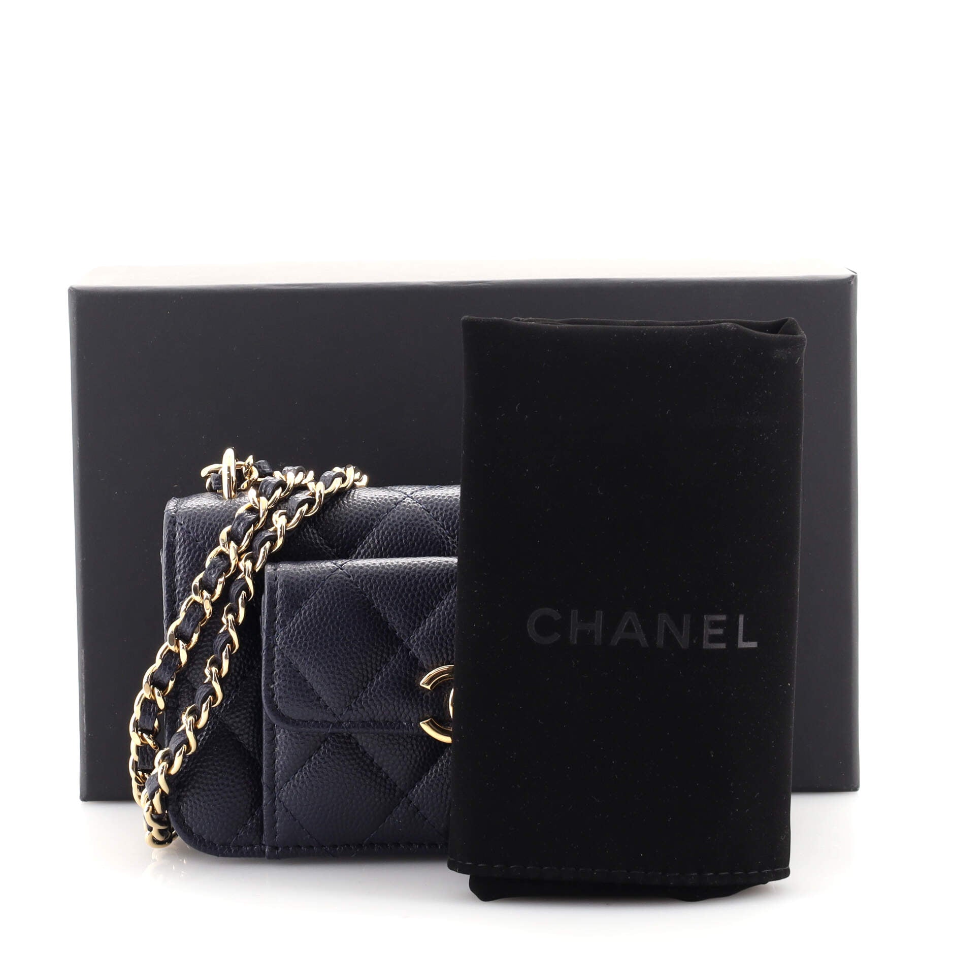 Pocket Twins Clutch with Chain Quilted Caviar