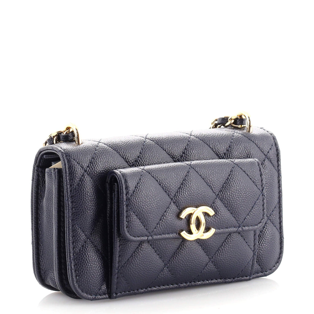 Pocket Twins Clutch with Chain Quilted Caviar