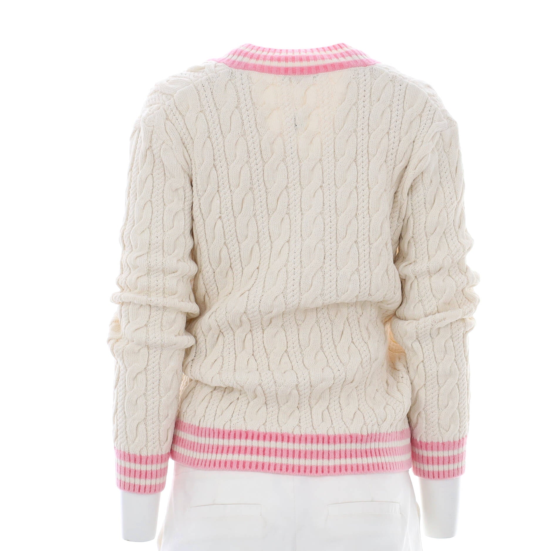 Women's Tennis V-Neck Cable Knit Sweater Wool and Polyamide Blend