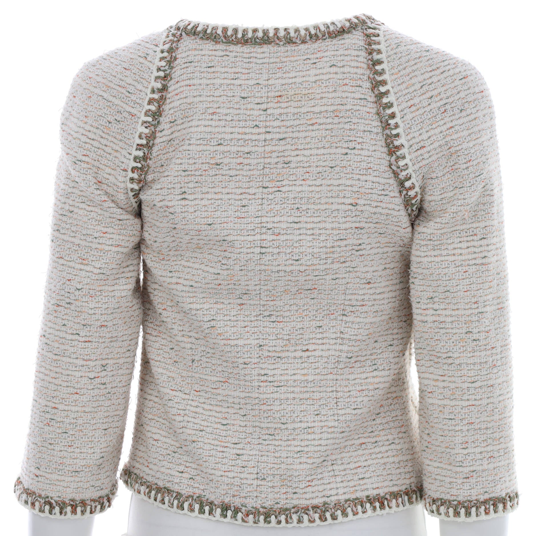 Women's Collarless Four Button Double Pocket Jacket Tweed