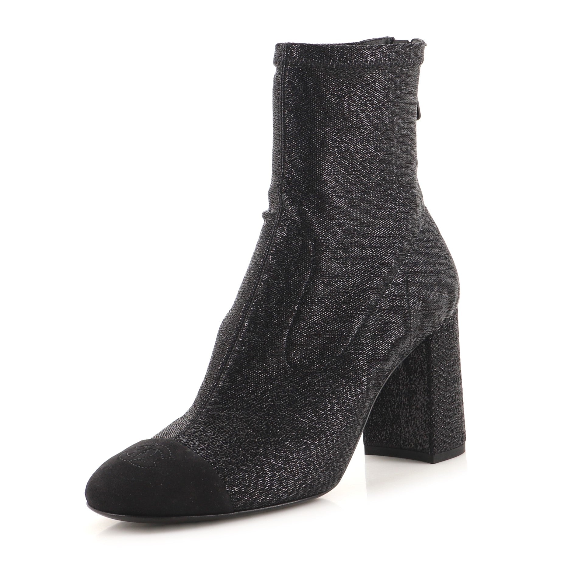 Women's CC Cap Toe Heeled Sock Boots Lame