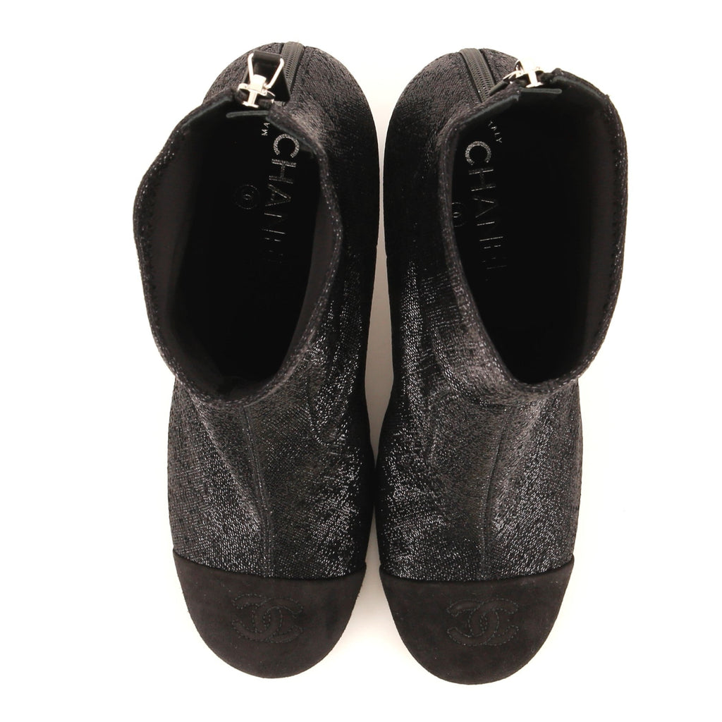 Women's CC Cap Toe Heeled Sock Boots Lame