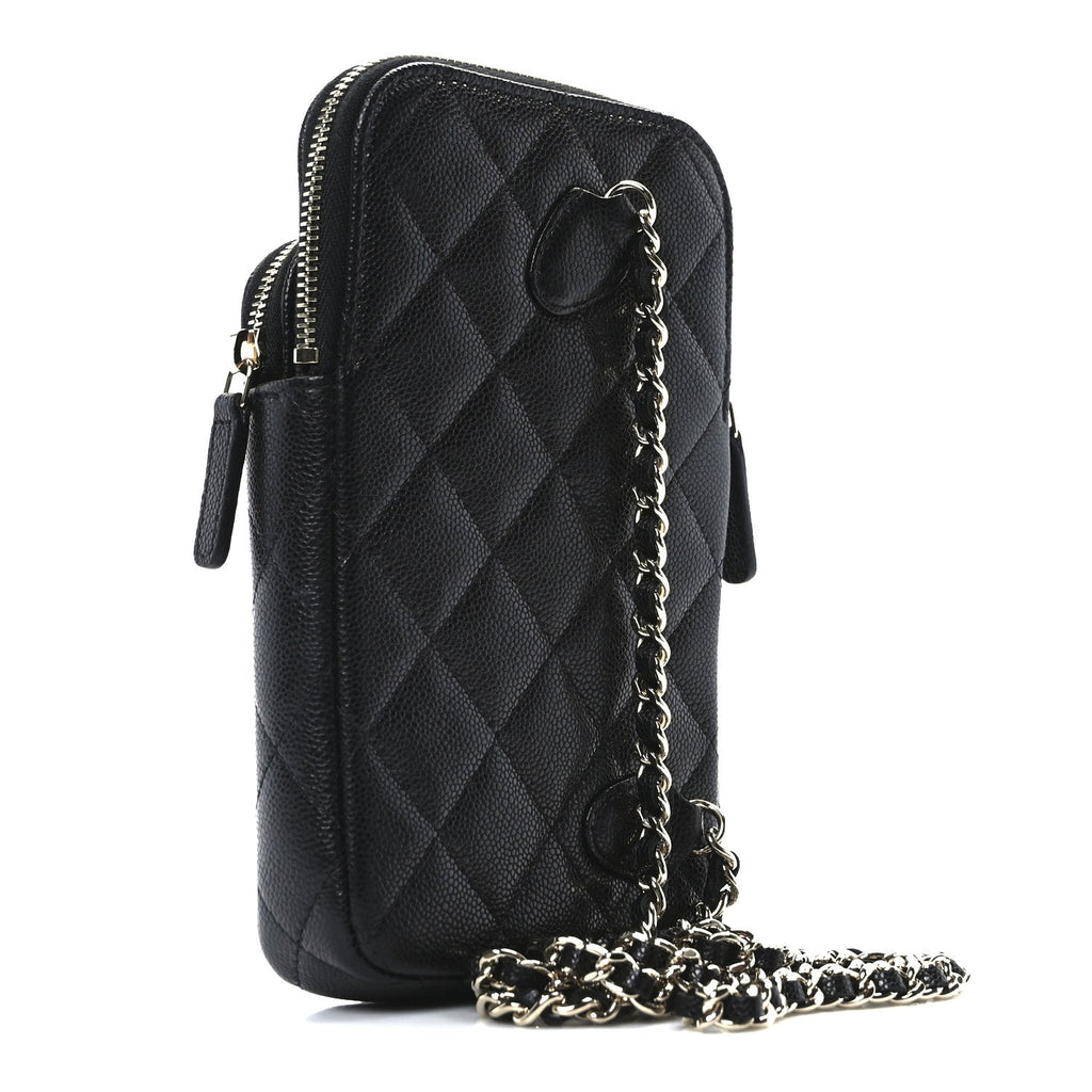 Caviar Quilted Phone Pocket With Chain WOC Black