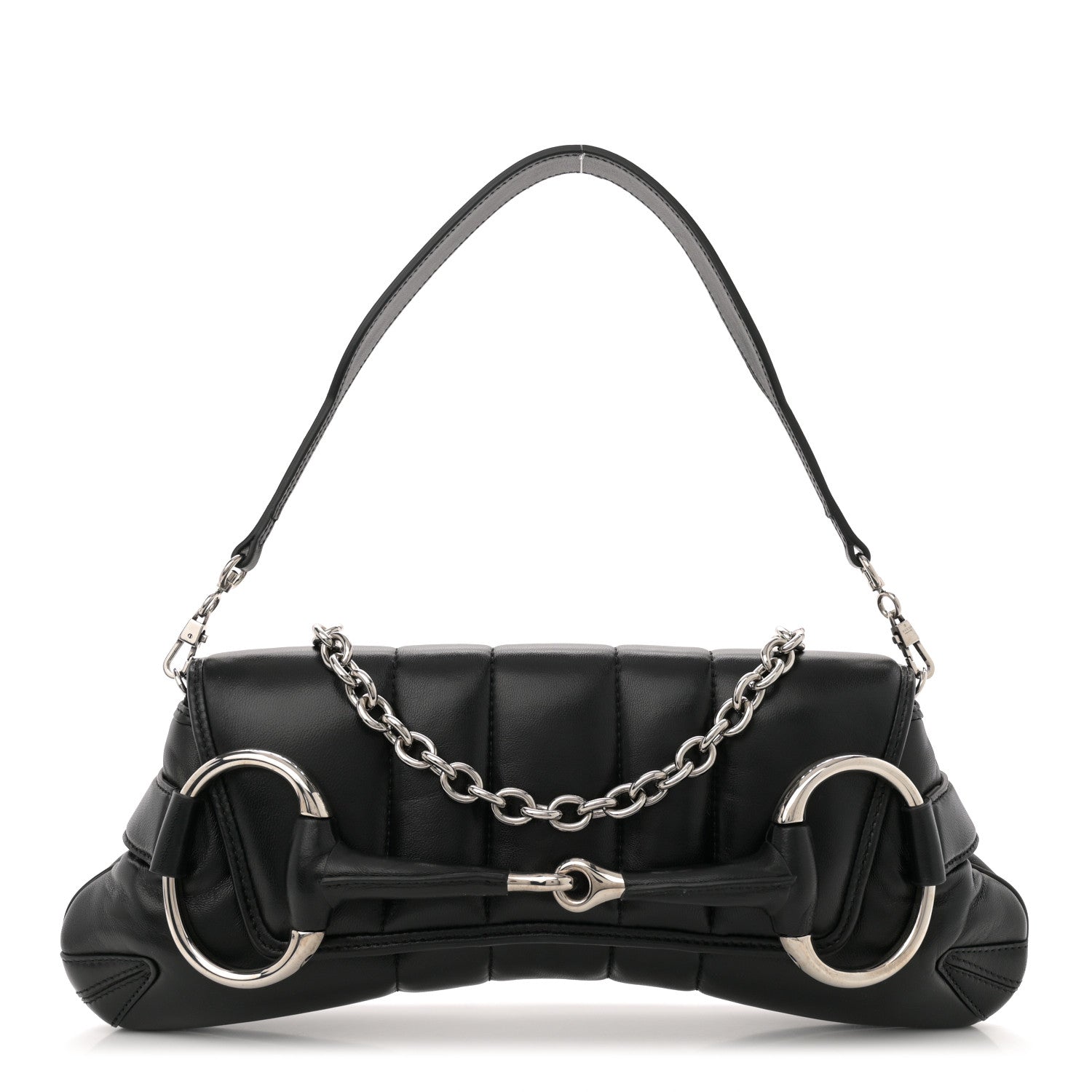 Nappa Vertical Matelasse Medium Maxi Horsebit Chain Shoulder Bag Black