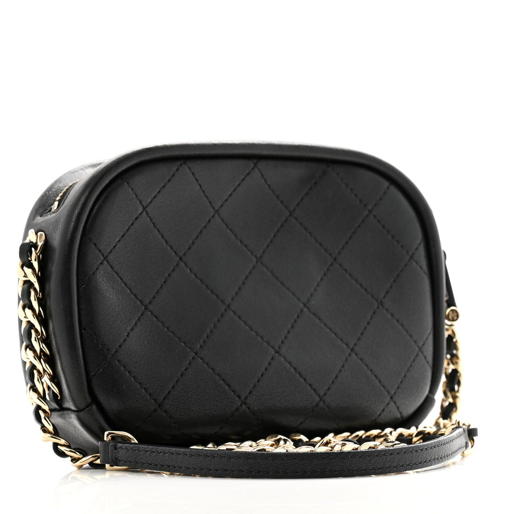 Goatskin Quilted Small Casual Trip Camera Case Black