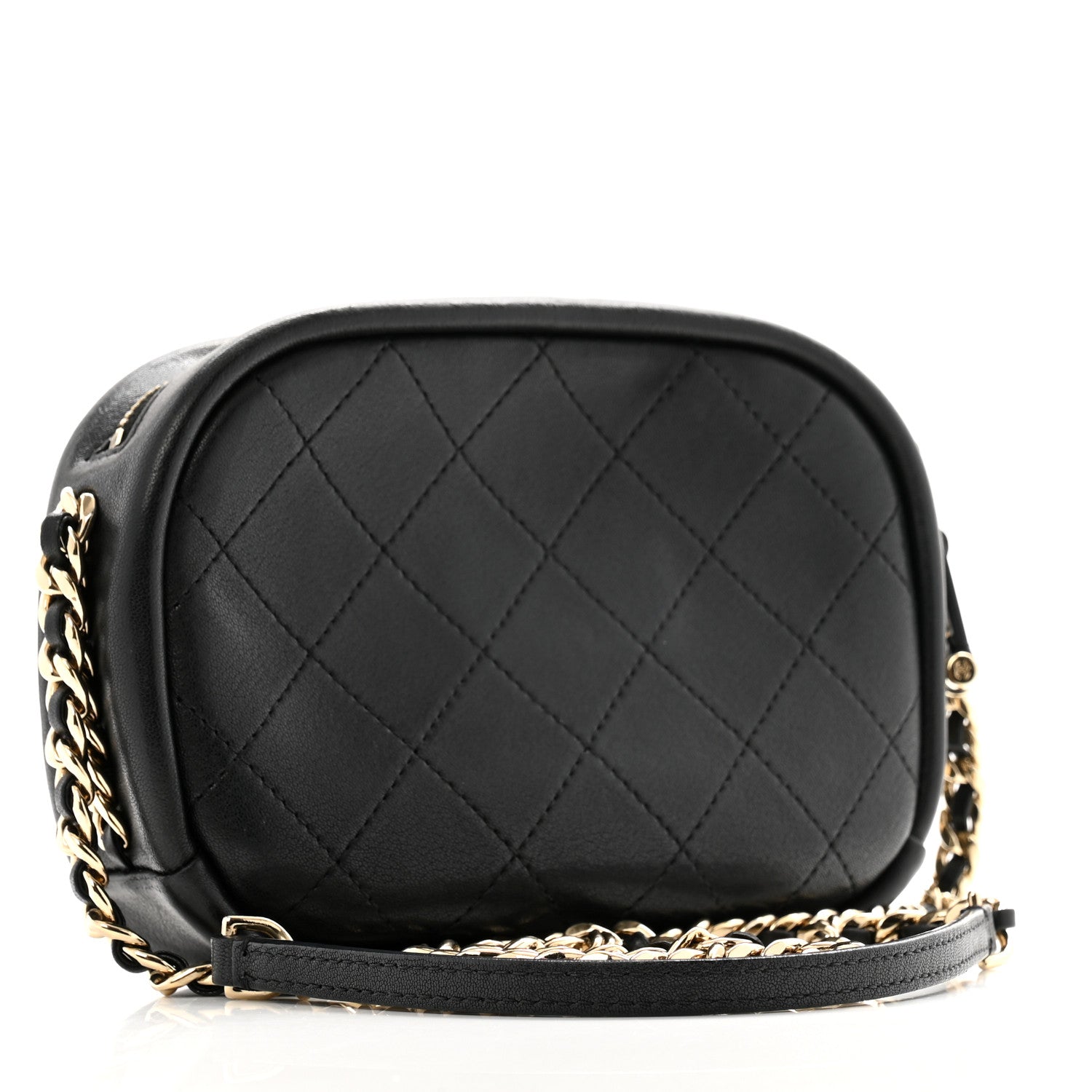 Goatskin Quilted Small Casual Trip Camera Case Black