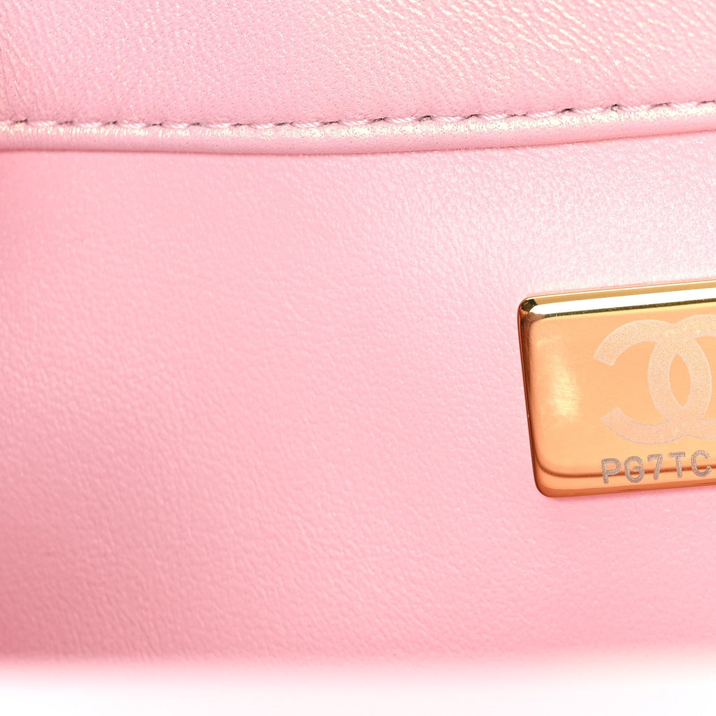 Pearly Lambskin Pearl Quilted Small Flap Pink
