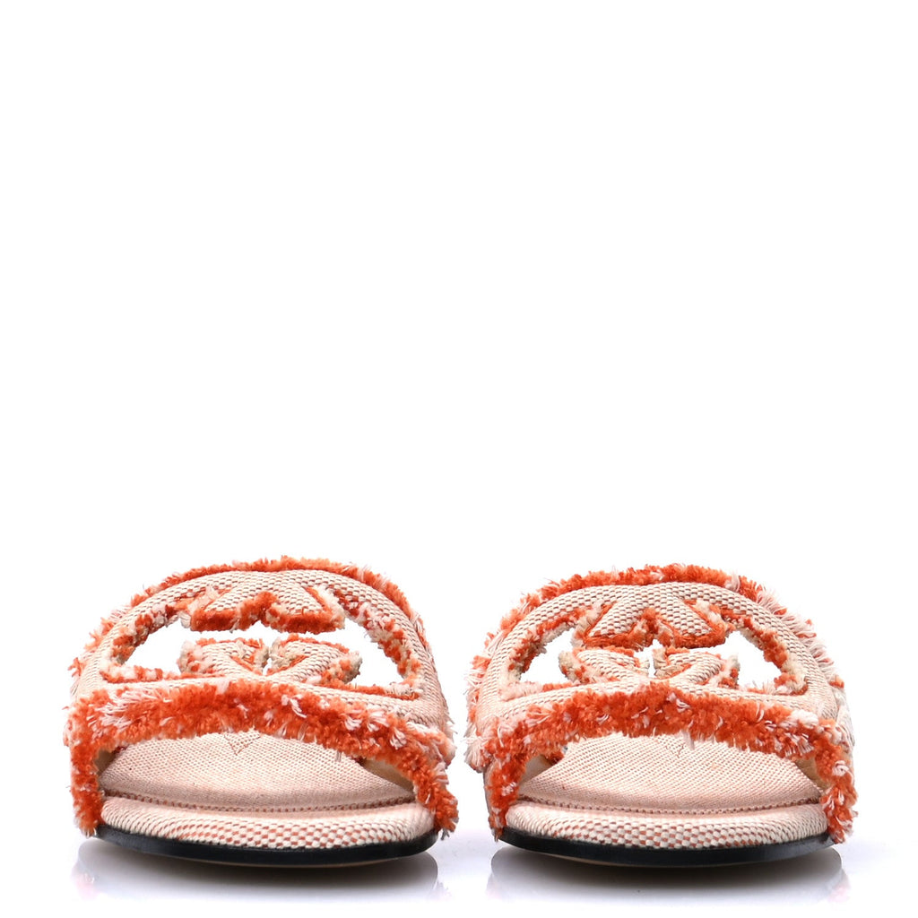 Canvas Interlocking G Bicolor Mountain Slide Sandals 38.5 Orange Natural