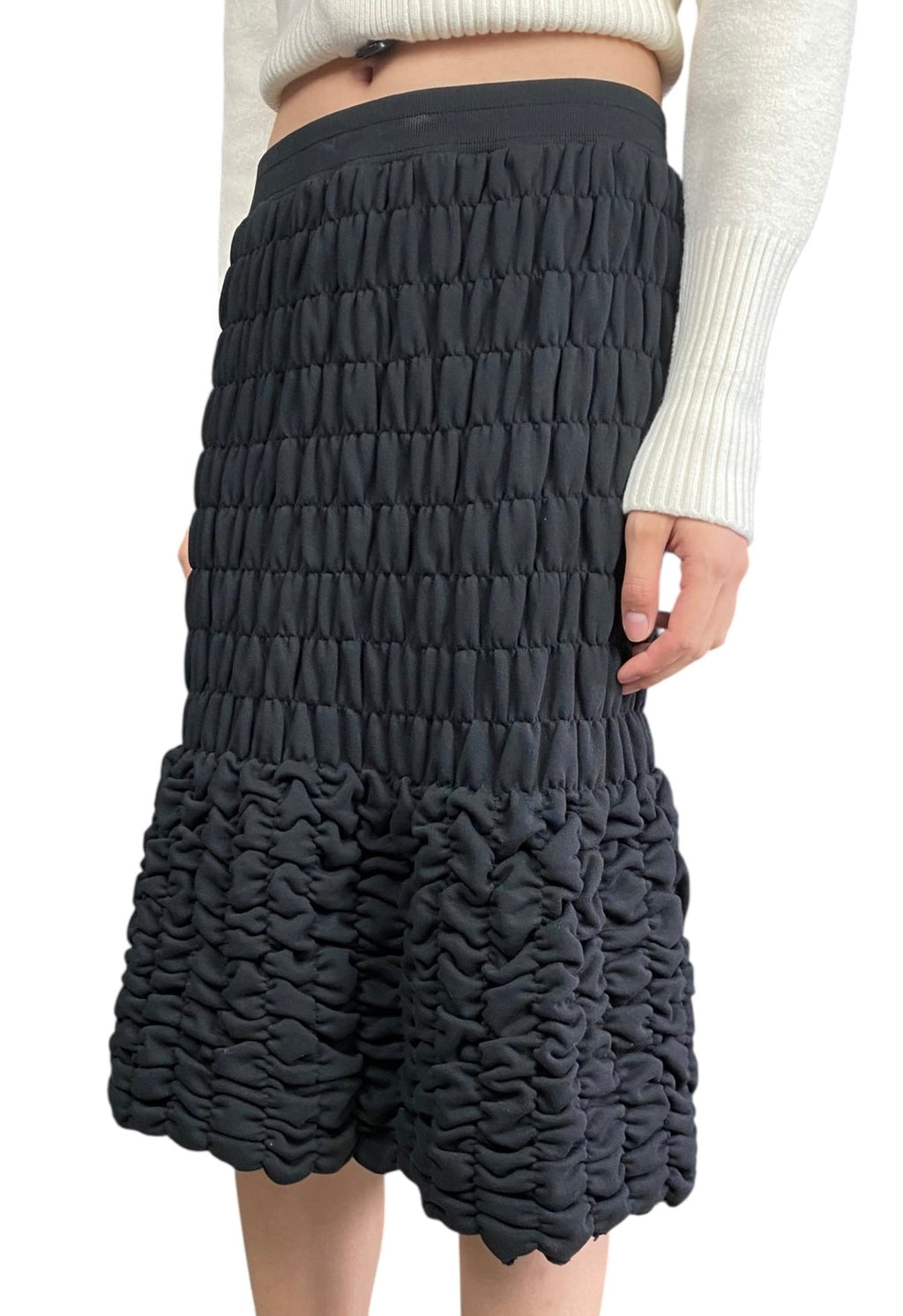 Dries Black Smocked Midi Skirt - L