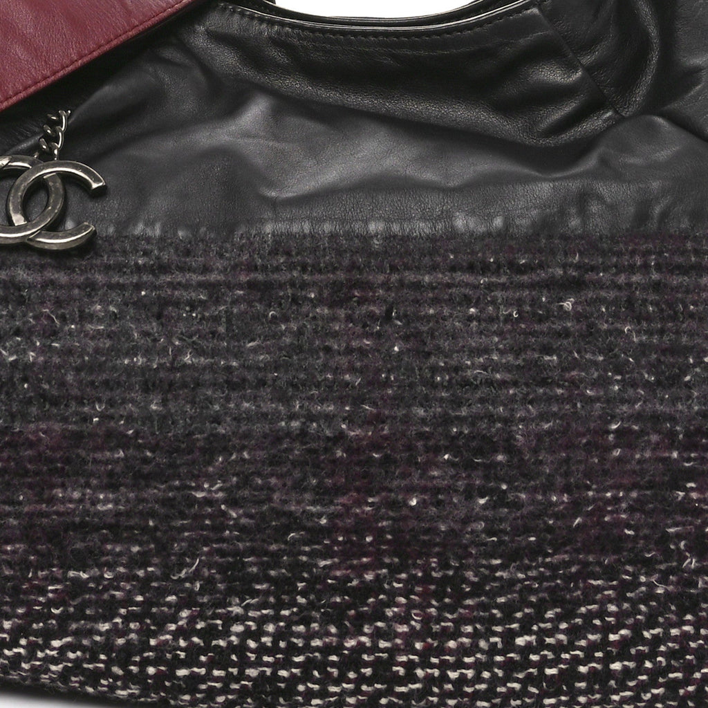 Calfskin Tweed Coco Pleats Hobo Black Burgundy