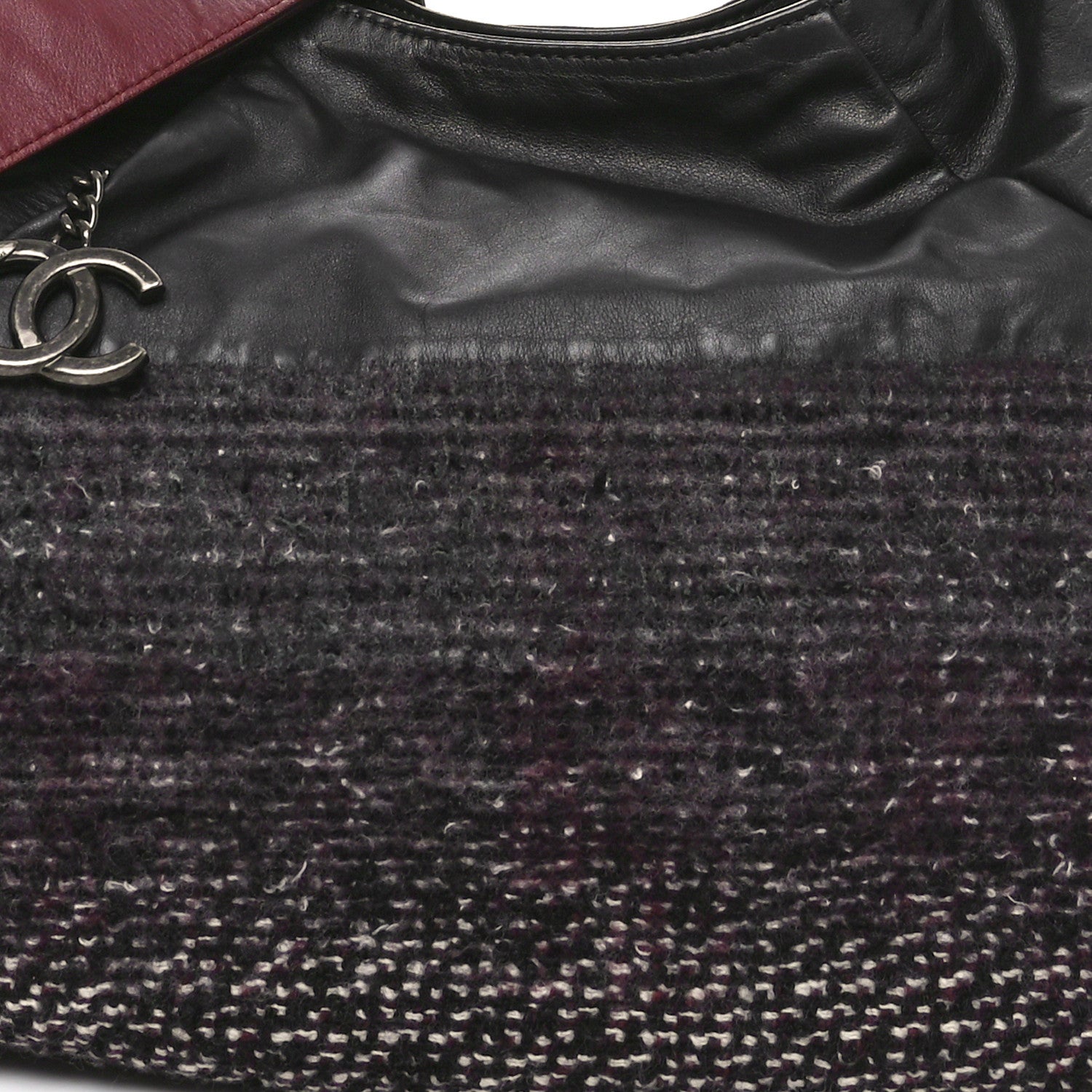 Calfskin Tweed Coco Pleats Hobo Black Burgundy