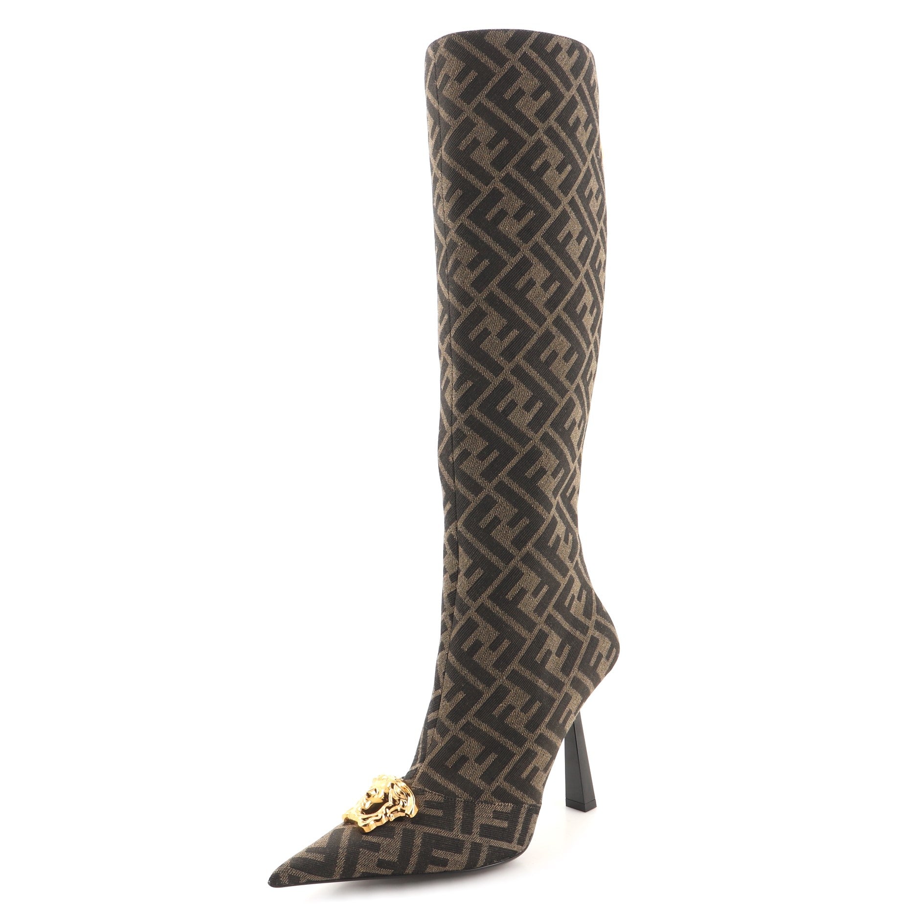 x Fendi Fendace Women's Medusa Knee High Boots Zucca Canvas