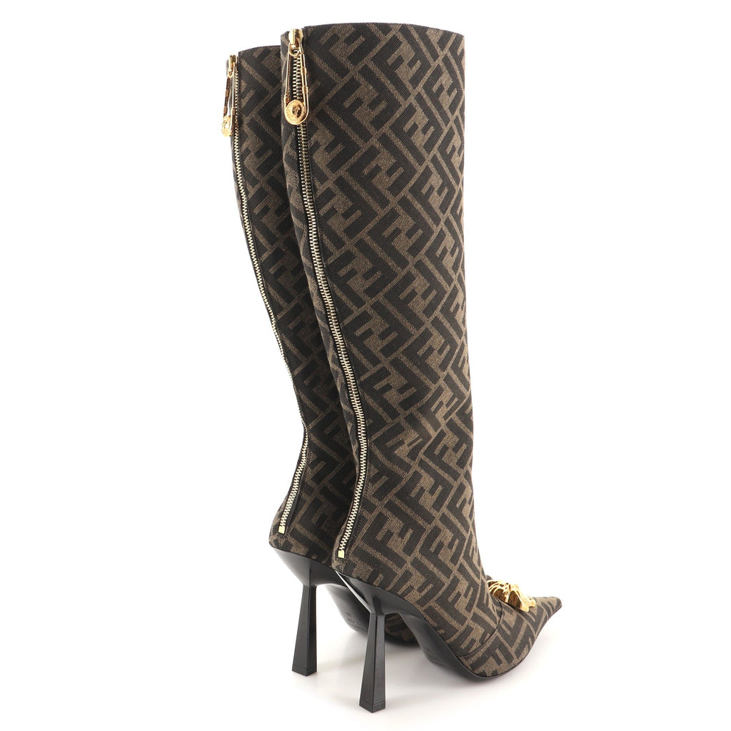 x Fendi Fendace Women's Medusa Knee High Boots Zucca Canvas