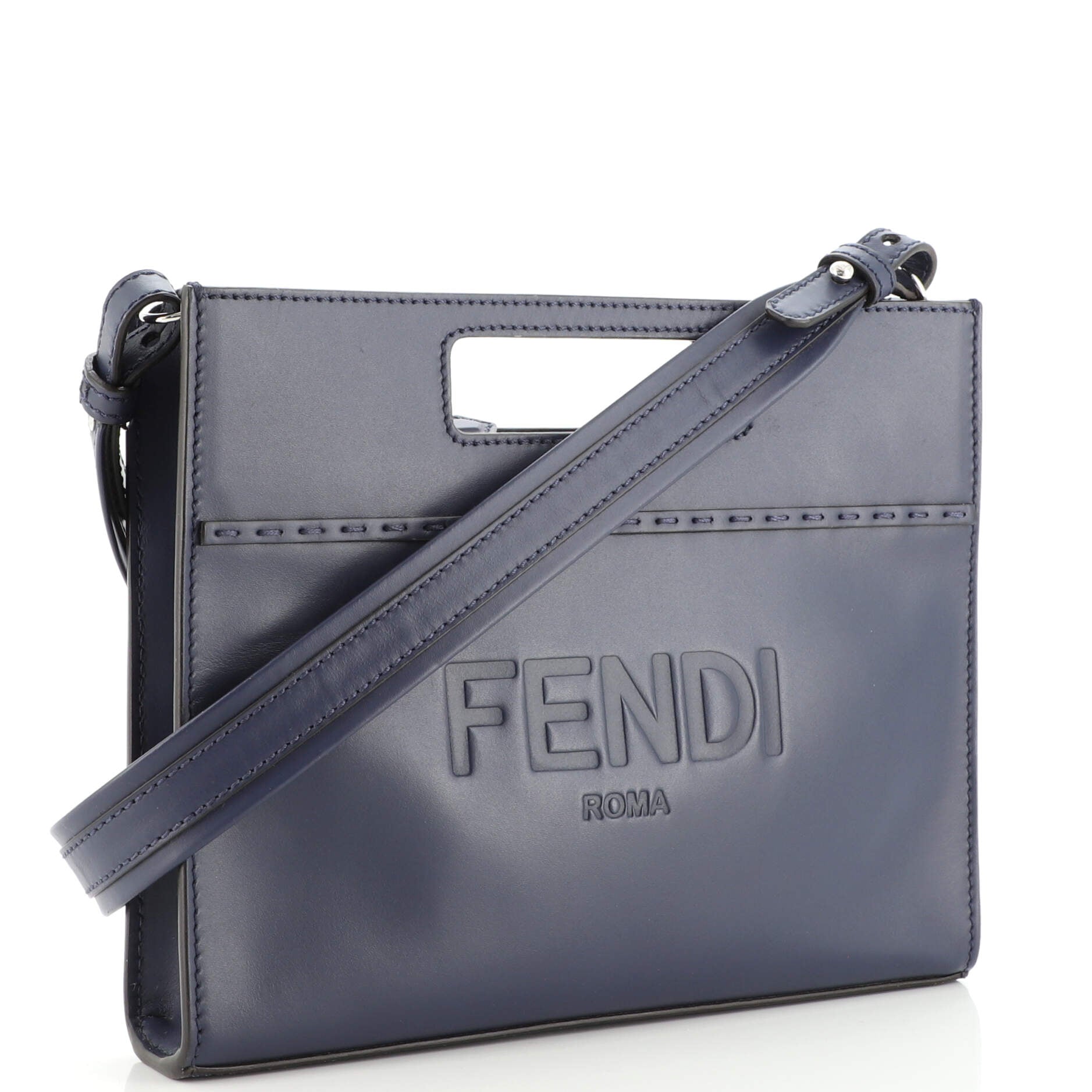 Logo Cut-Out Handle Shopper Tote Embossed Leather Mini
