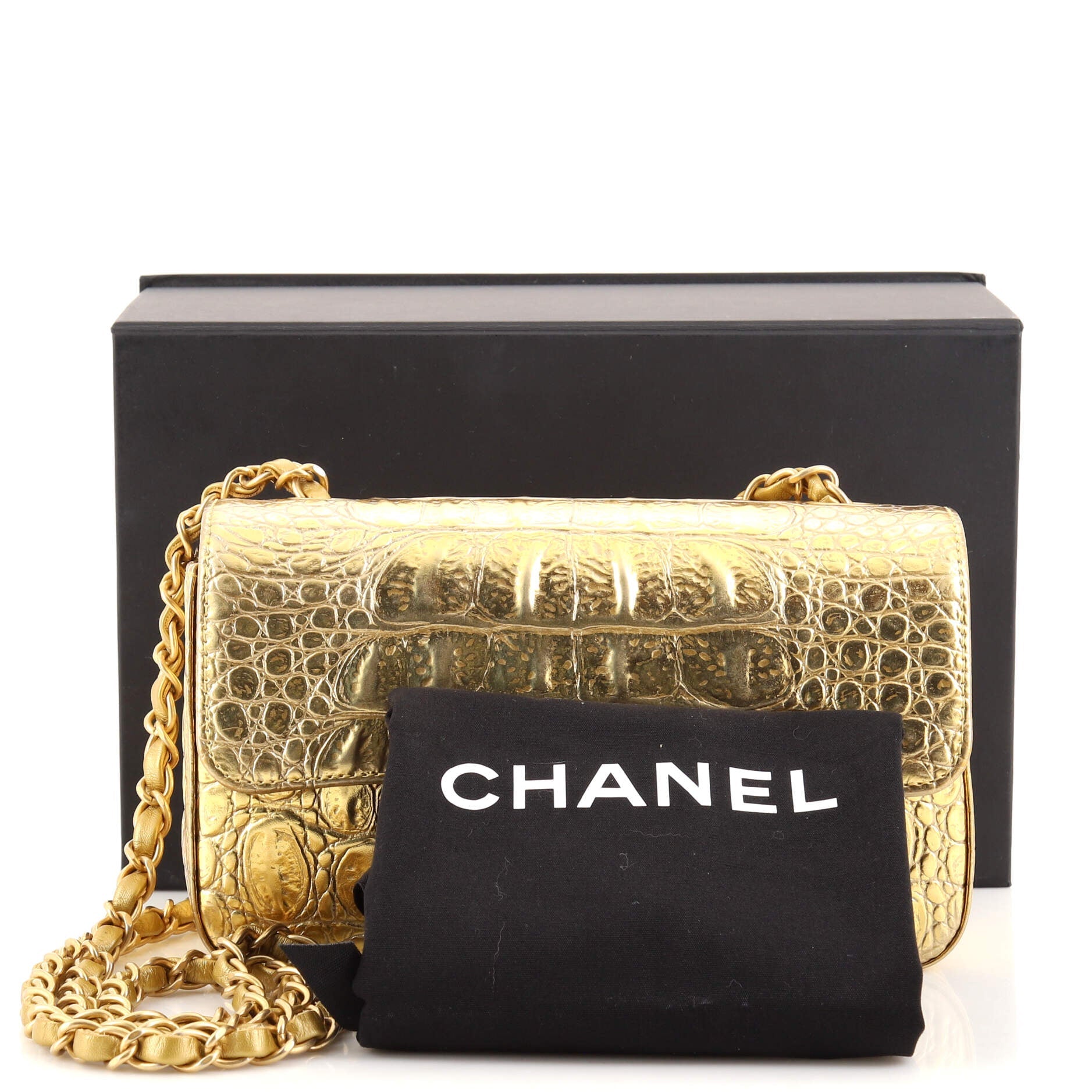 Classic Single Flap Bag Crocodile Embossed Metallic Calfskin Mini