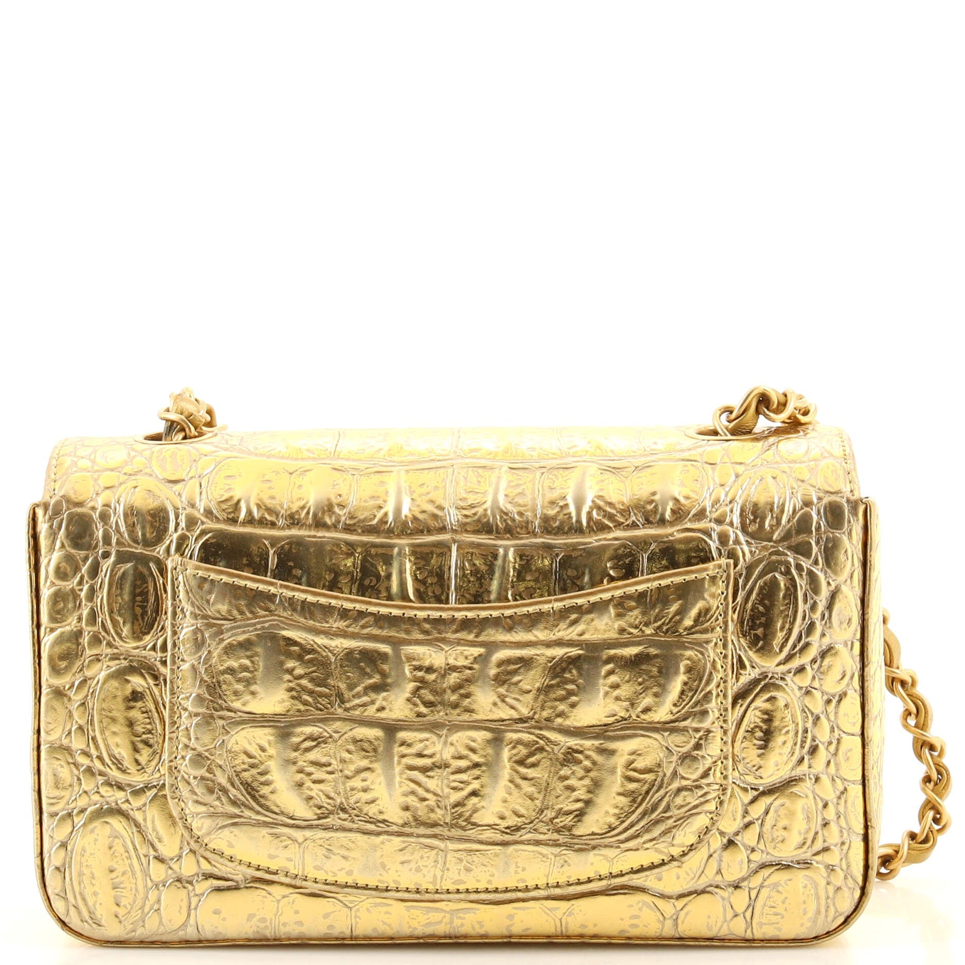 Classic Single Flap Bag Crocodile Embossed Metallic Calfskin Mini